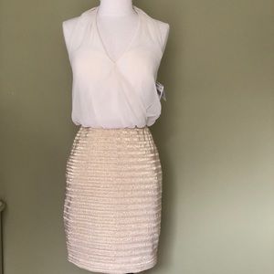 Aidan Maddox White & Gold Cocktail Dress